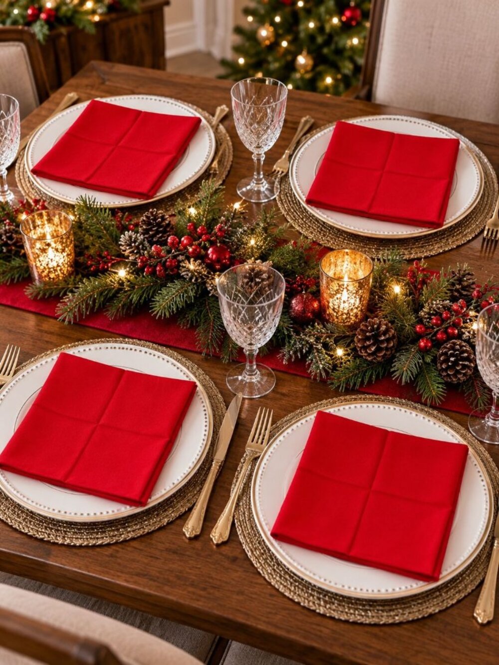 Set Of 4 Red Cloth Napkins 18.5" X 18.5" Machine Washable Polyester & Rayon